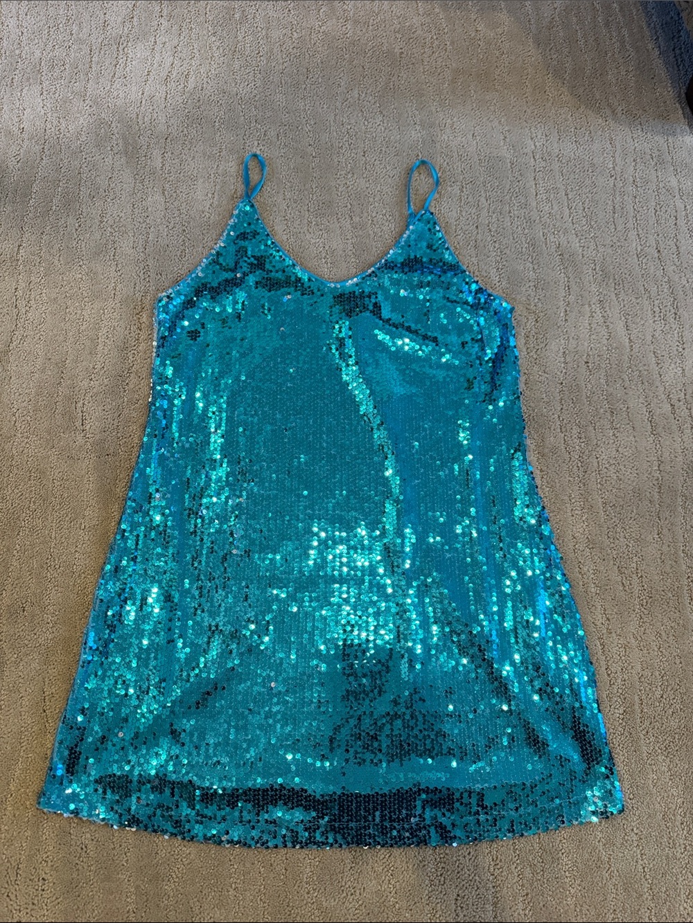 Allegra K Teal Sequin Mini Dress